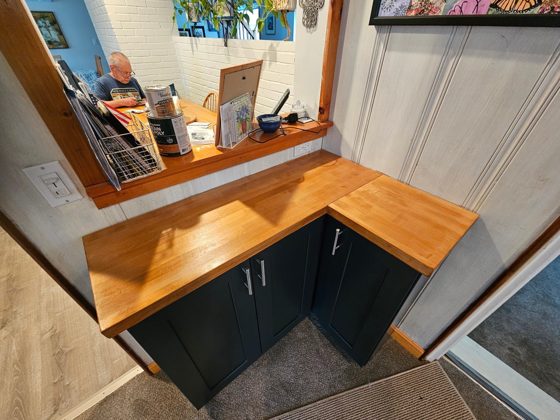 Custom corner cabinet with butcher block top