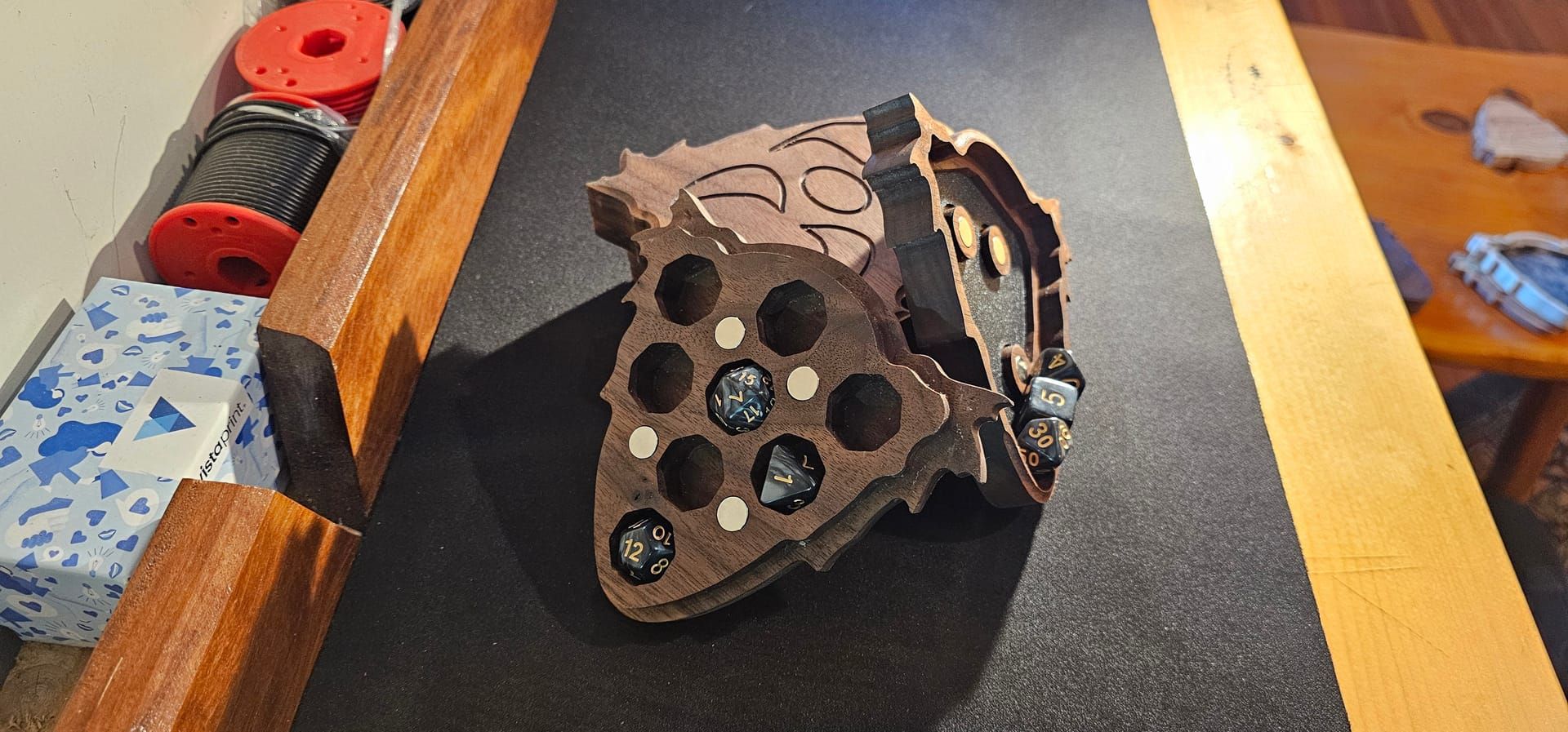 Custom walnut dice carrier