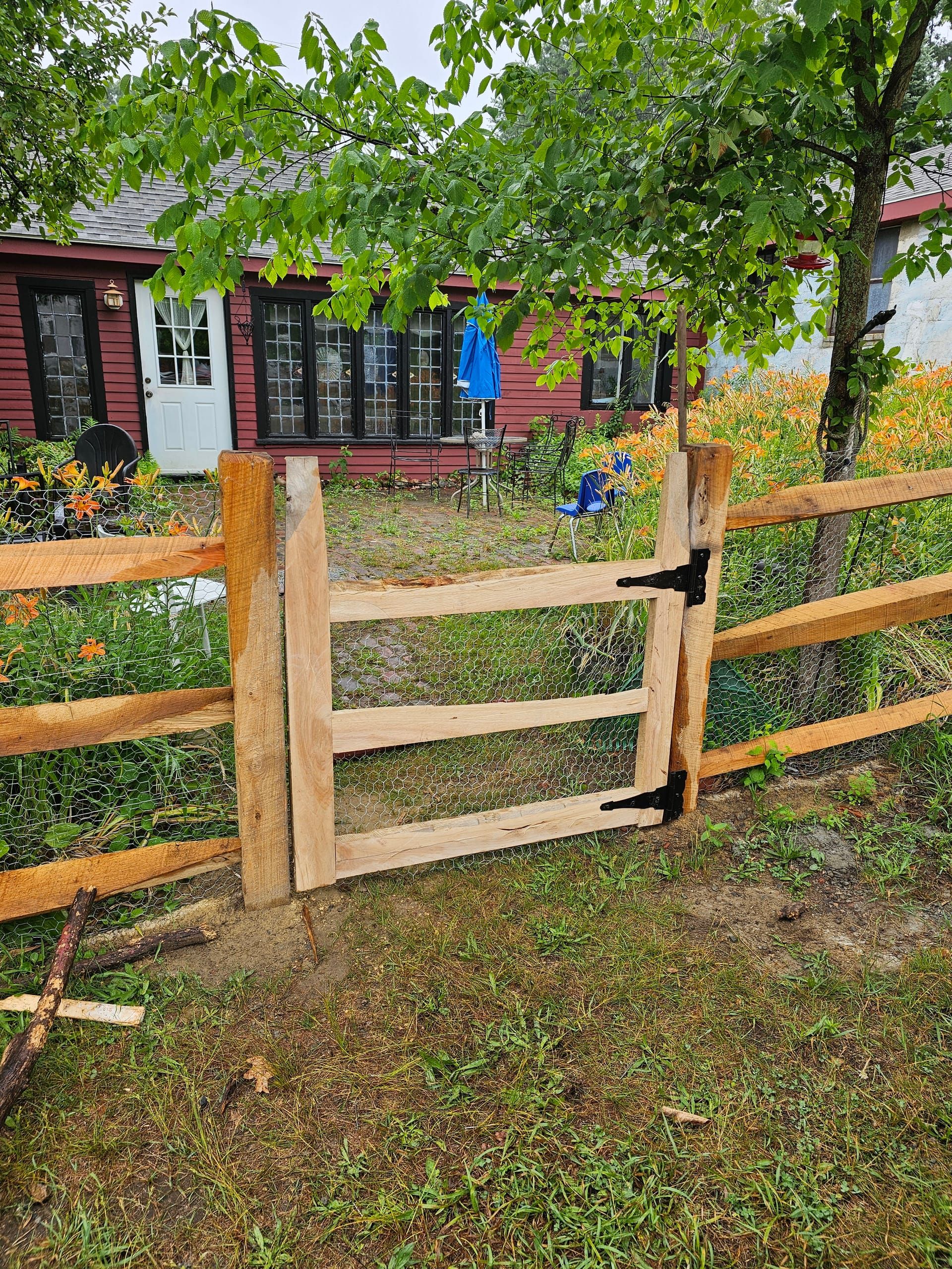 Custom wood gate with iron hardware