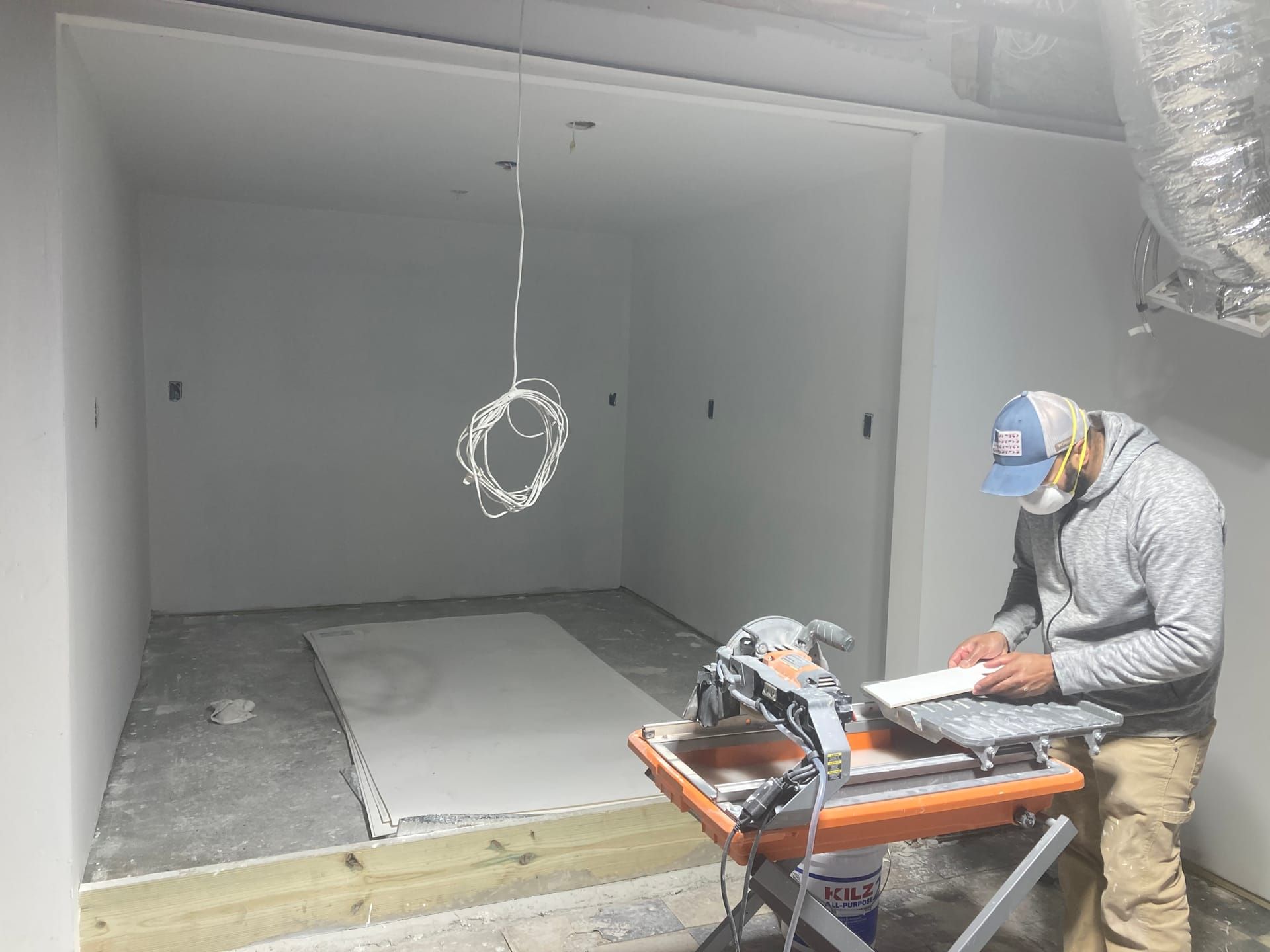 Tile cutting and interior finish work